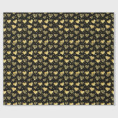 Black With Gold Sparkle Hearts Geschenkpapier (Flach)