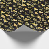 Black With Gold Sparkle Hearts Geschenkpapier (Ecke)