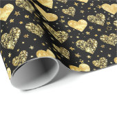 Black With Gold Sparkle Hearts Geschenkpapier (Rolleneckpunkt)