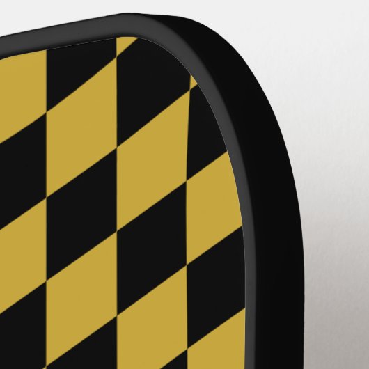 Black with Metallic Gold Square Pattern Pickleball Schläger (Linke Seite)
