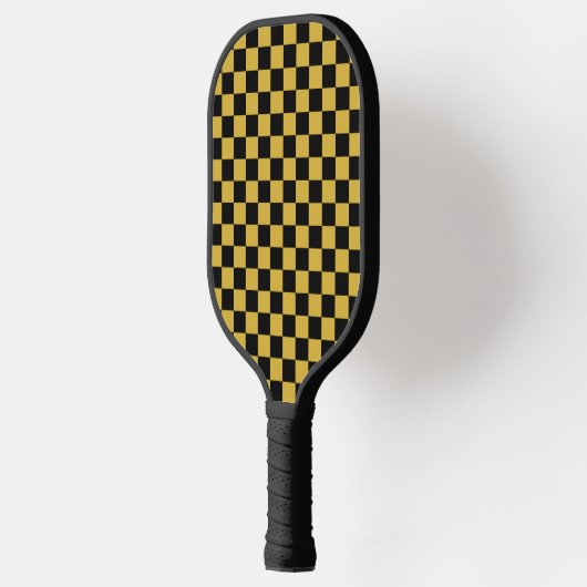Black with Metallic Gold Square Pattern Pickleball Schläger (Links)