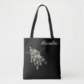 Black with Watercolor Leaves & Berries Named  Tasche (Vorderseite)