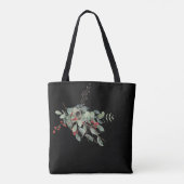 Black with Watercolor Leaves & Berries Named  Tasche (Rückseite)