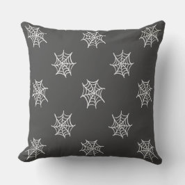 Black with White Cobweb Halloween Throw Pillow Kissen