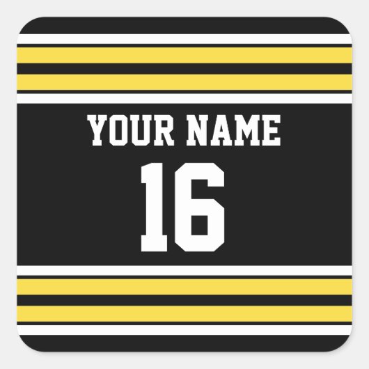 Black with Yellow White Stripes Team Jersey Quadratischer Aufkleber (Vorderseite)