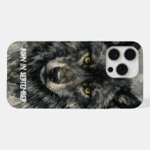Black Wolf Face – February Birth Month Watercolor iPhone Hülle (Rückseite (Horizontal))