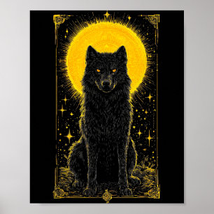 Black Wolf Golden Moon Grafik T-Shirt – Wildlife T Poster
