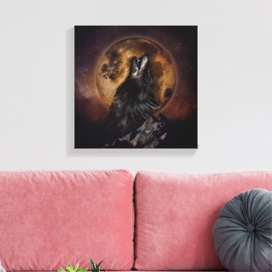 Black Wolf Howling Leinwanddruck (Insitu (Wohnzimmer))