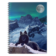 Black Wolf Moon | Gothic Spiral Foto Notebook