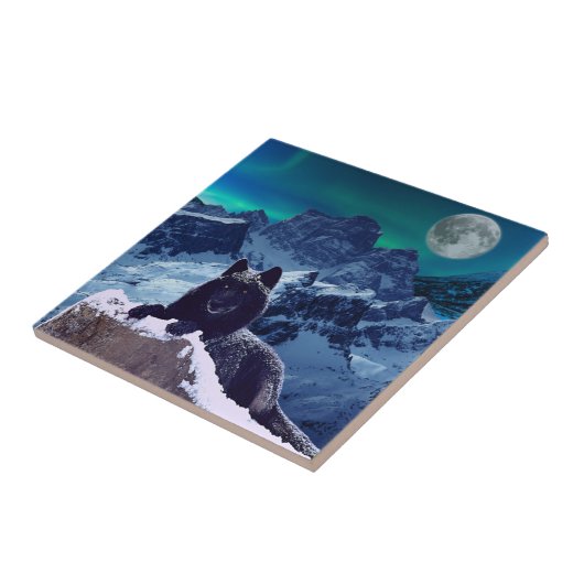 Black Wolf Moon | Gotische Keramik Fliese (Seite)