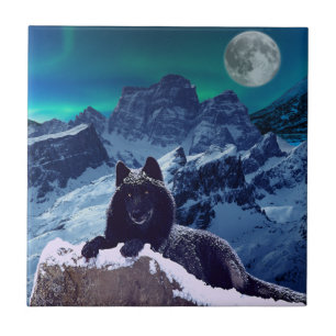 Black Wolf Moon   Gotische Keramik Tile Fliese