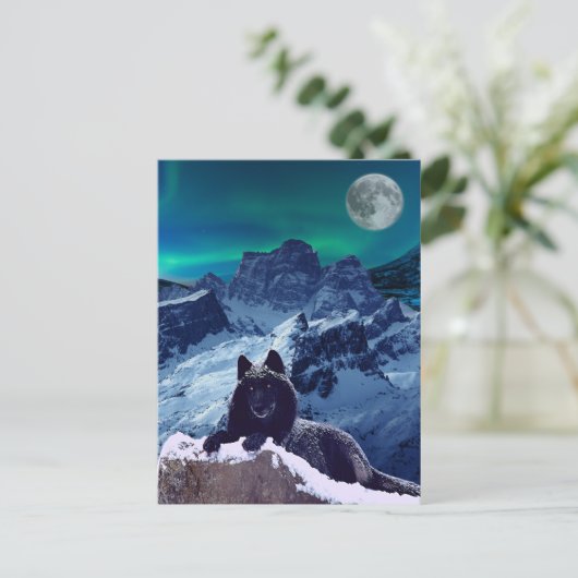 Black Wolf Moon | Gotische Postkarte (Stehend Vorderseite)