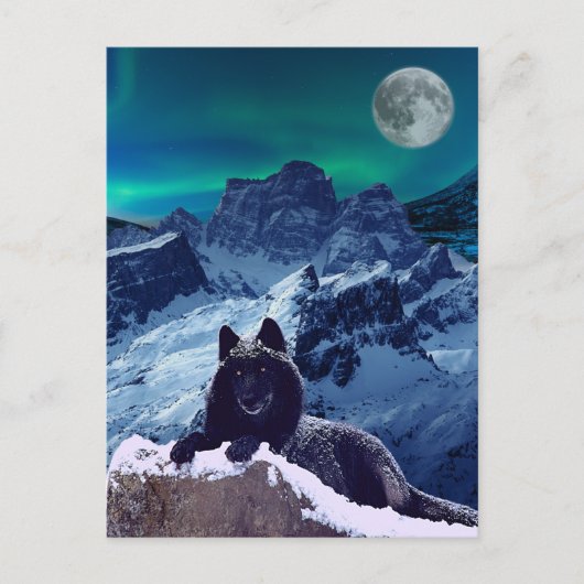 Black Wolf Moon | Gotische Postkarte (Vorderseite)