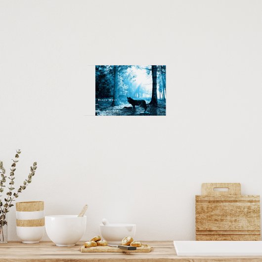 Black Wolf Woods Forest Night Fantasy Poster (Küche)
