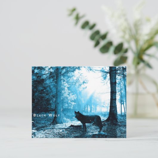 Black Wolf Woods Forest Night Fantasy Postkarte (Stehend Vorderseite)