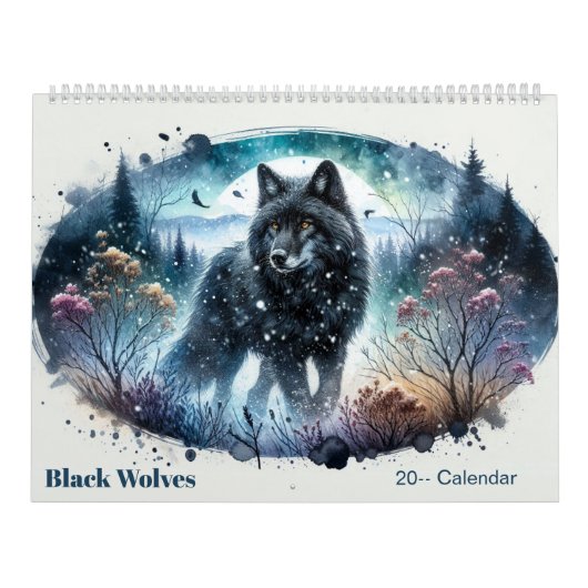 Black Wolves Snowy Northern Forest Calendar Kalender (Titelbild)