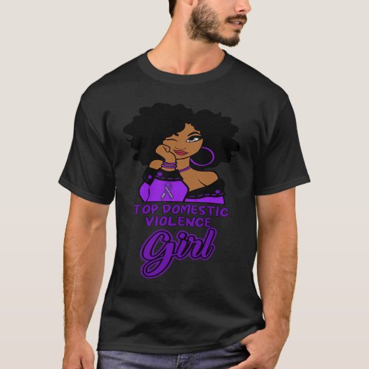 Black Woman Afro In October We Wear Purple Domesti T-Shirt (Vorderseite)