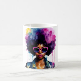 Black Woman Afro Rainbow Hair Sonnenbrille Art Kaffeetasse