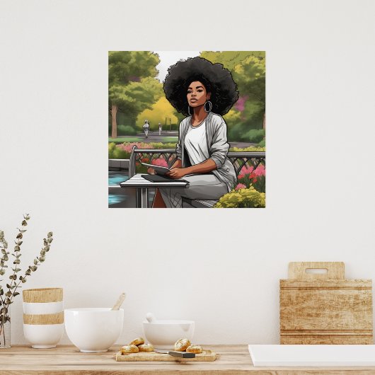 Black Woman American Sketch Poster Print (Küche)