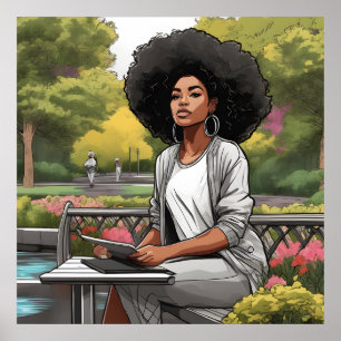 Black Woman American Sketch Poster Print