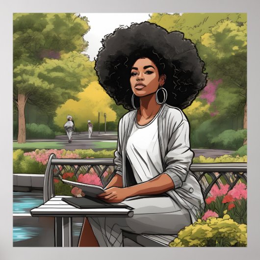 Black Woman American Sketch Poster Print (Vorne)