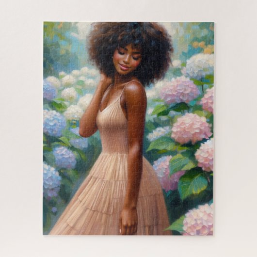 Black Woman Among Hydrangea Flowers Puzzle (Vertikal)