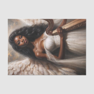 Black Woman Angel Holding Harp Seidenpapier