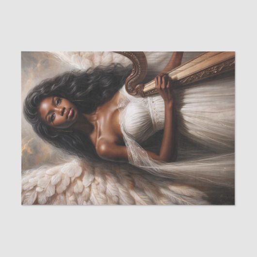 Black Woman Angel Holding Harp Seidenpapier (Vorderseite)