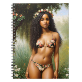 Black Woman Bikini Model Floral Beauty Card Notizblock