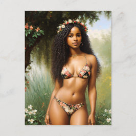 Black Woman Bikini Model Floral Beauty Postkarte