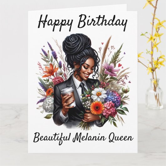 Black woman birthday card karte (Gelbe Blume)