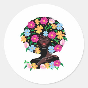 Black Woman Blume Hair Afro Girl Black History Ju Runder Aufkleber