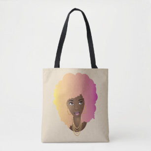 Black Woman, Colorful Yellow, Orange & Pink Hair Tasche
