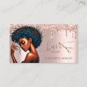 Black Woman Friseur Rose Gold Glitzer Tropfen Visitenkarte (Vorderseite)