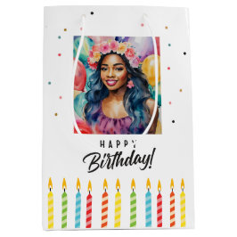Black Woman Happy Birthday Multicolor Mittlere Geschenktüte