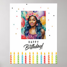 Black Woman Happy Birthday Multicolor