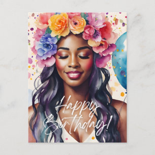 Black Woman Happy Birthday Multicolor Postkarte