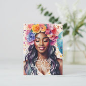 Black Woman Happy Birthday Multicolor Postkarte (Stehend Vorderseite)