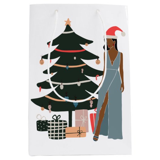 Black Woman Holiday Geschenktasche Mittlere Geschenktüte (Vorderseite)
