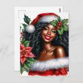 Black Woman In Santa Hat Christmas Postkarte (Vorne/Hinten)
