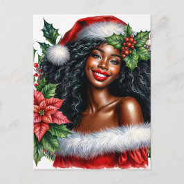 Black Woman In Santa Hat Christmas Postkarte
