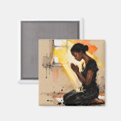 Black Woman Praying | Impasto Abstract Art Magnet (Vorderseite/Rückseite)