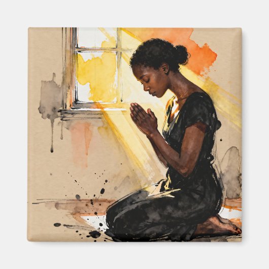Black Woman Praying | Impasto Abstract Art Magnet (Vorne)