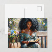 Black Woman Reading - Spring Floral Art Postkarte (Vorne/Hinten)