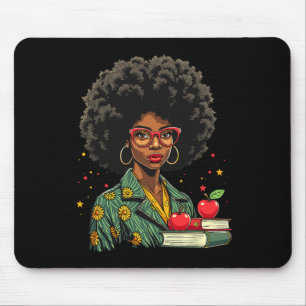 Black Woman Teacher Afro Retro Black History Month Mousepad