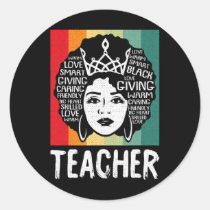Black Woman Teacher Afro Retro Black History Month Runder Aufkleber