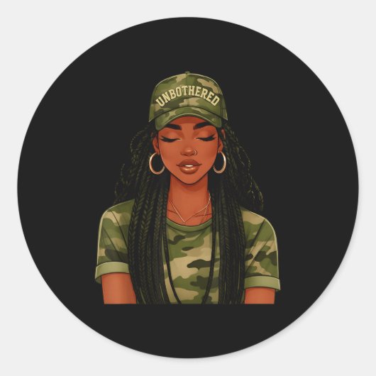 Black Woman Unbothered Locs Camo Girl Women Loc'd  Runder Aufkleber (Vorderseite)