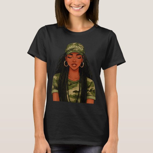 Black Woman Unbothered Locs Camo Girl Women Loc'd  T-Shirt (Vorderseite)