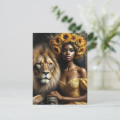 Black Woman With Lion Sunflower Leo Postkarte (Stehend Vorderseite)