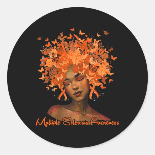 Black Women Queen Orange Ribbon Multiple Sklerose Runder Aufkleber (Vorderseite)
